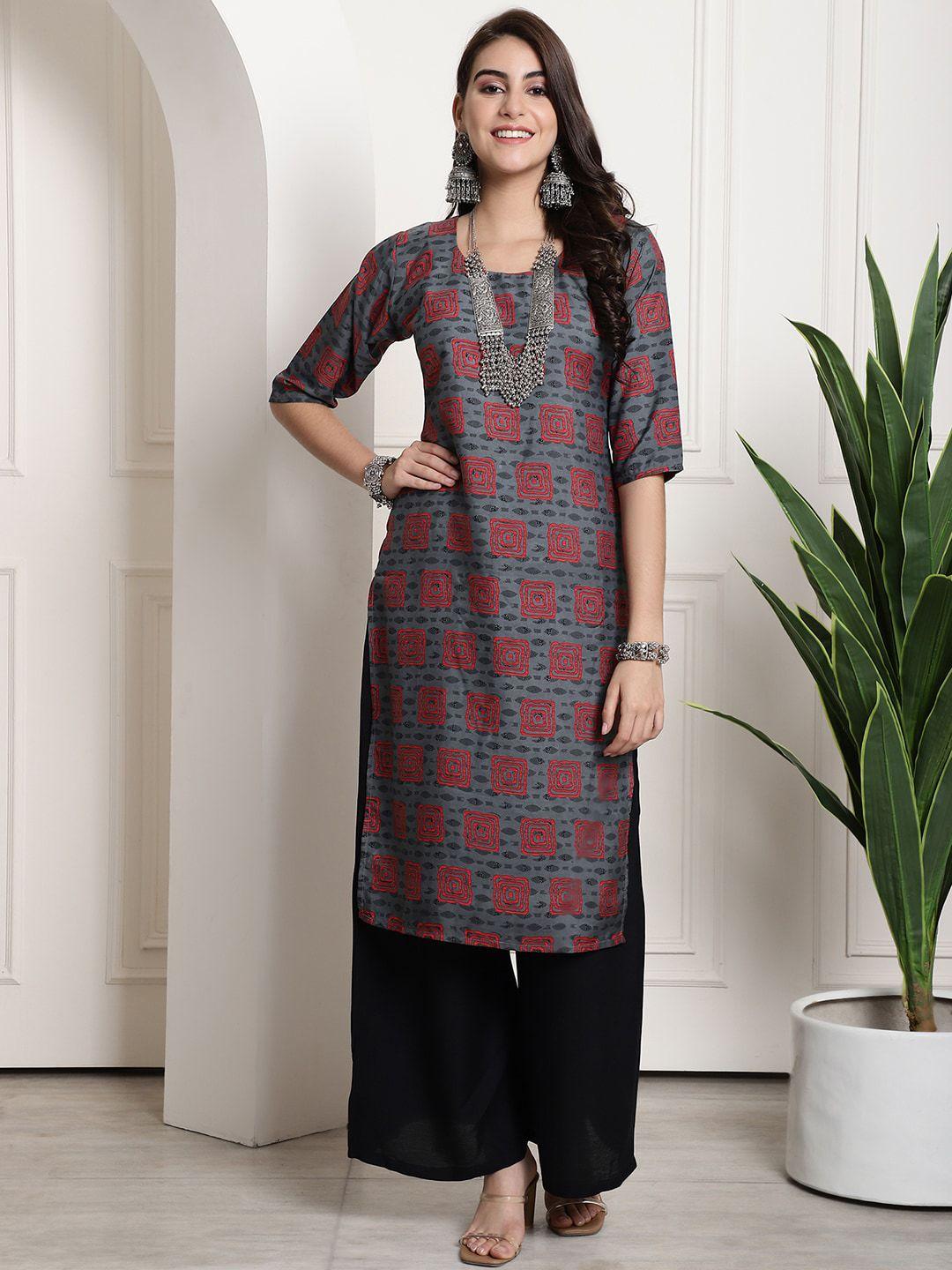 ethnic basket geometric printed straight kurta