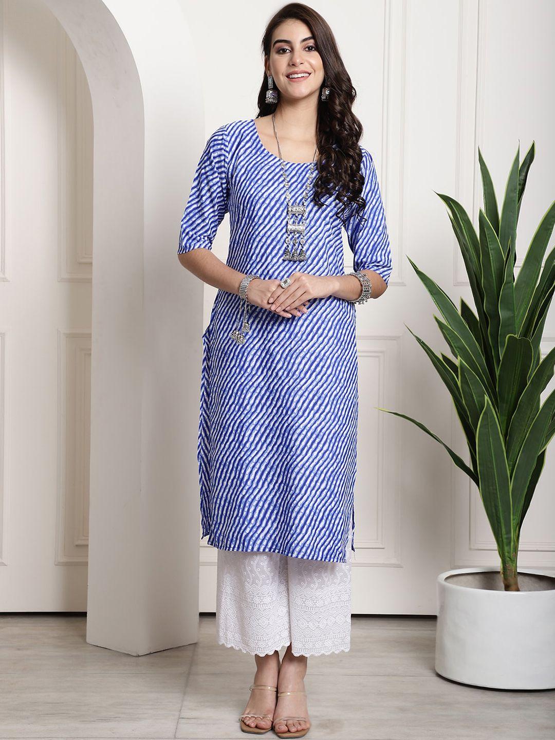 ethnic basket striped round neck crepe kurta