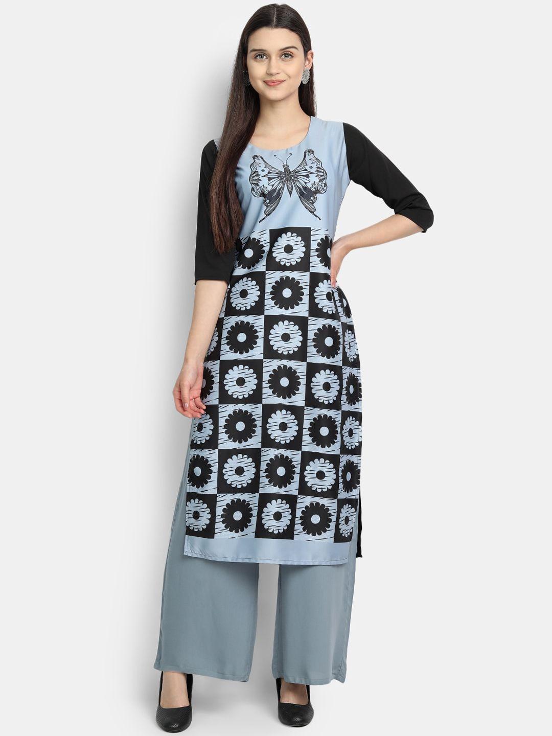 ethnic basket women blue & black ethnic motifs printed crepe kurta