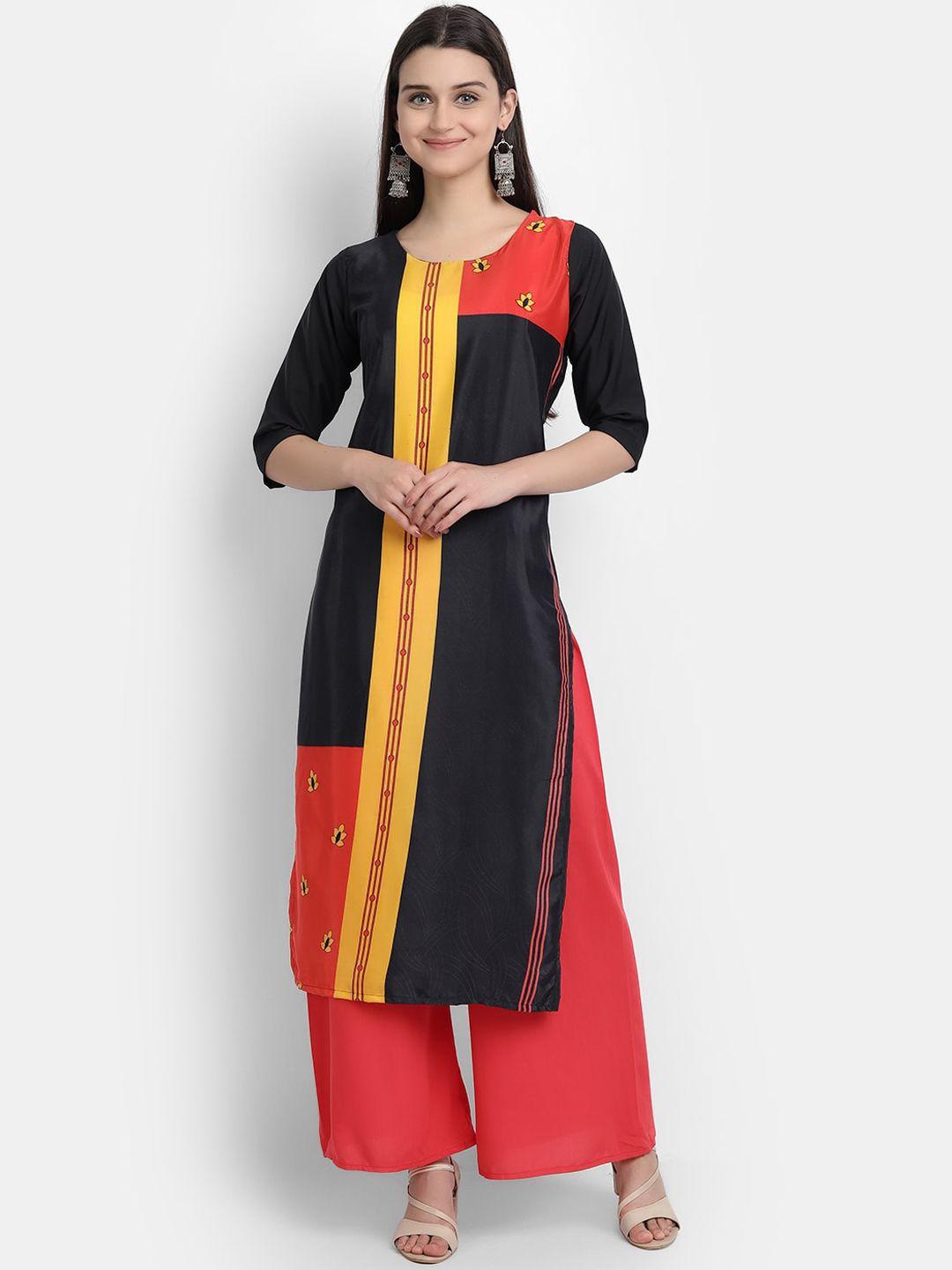 ethnic basket women multicoloured colourblocked mirror work crepe kurta