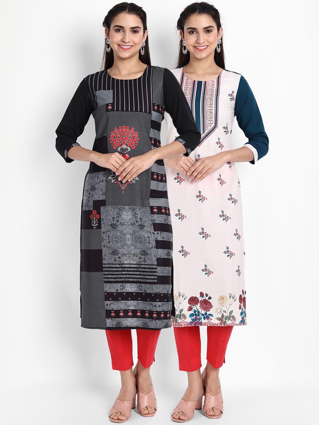 ethnic basket women pack of 2 digital print straight kurta