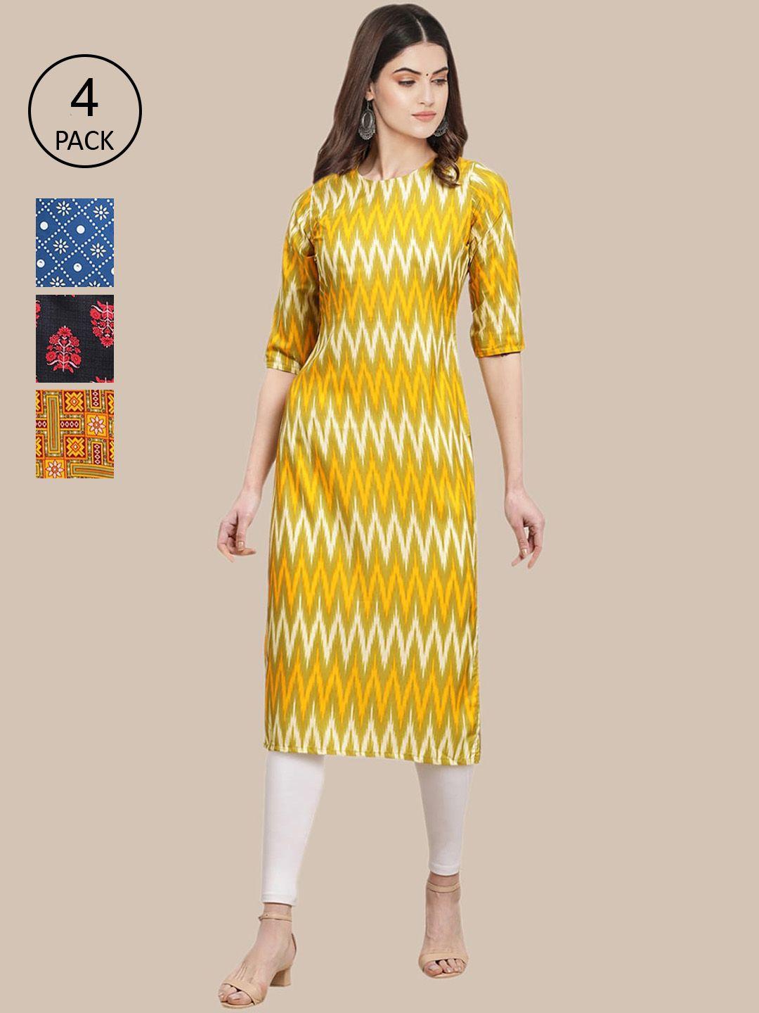 ethnic basket women pack of 4 ethnic motifs printed crepe kurta