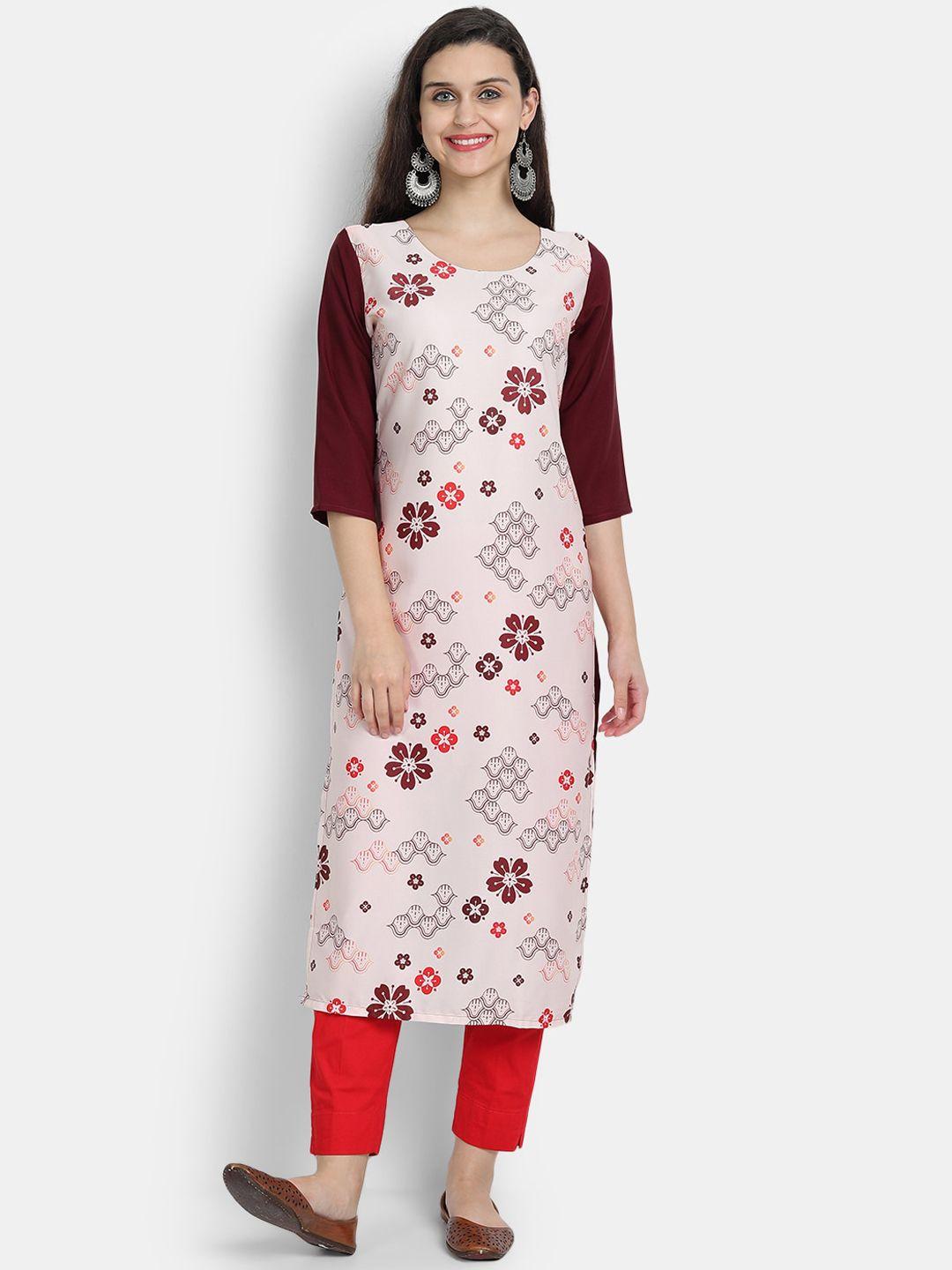 ethnic basket women pink & brown floral printed floral crepe kurta