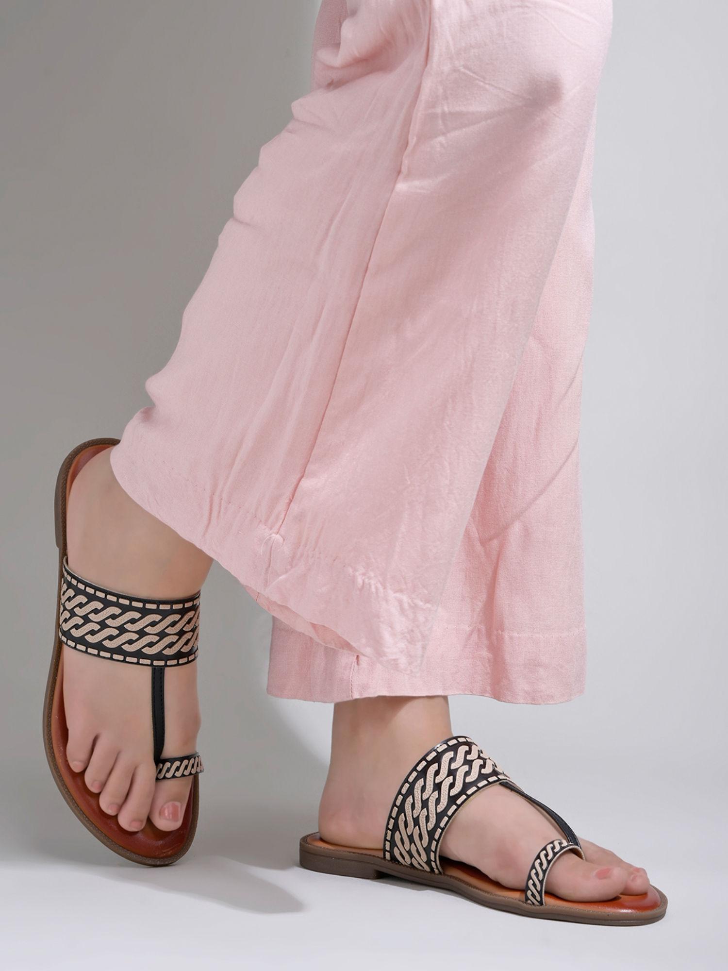 ethnic black kolhapuri flats