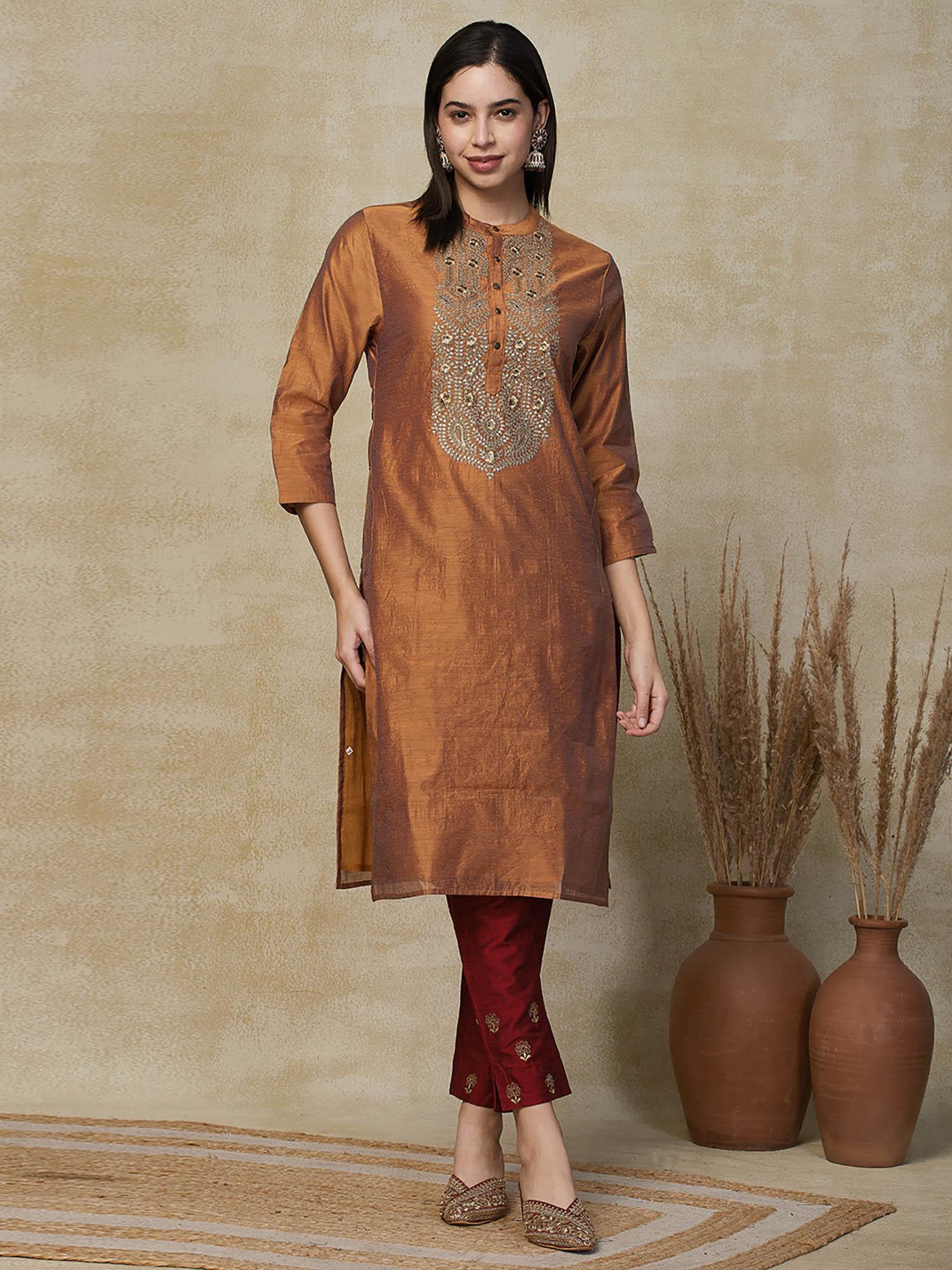 ethnic embroidered kurta - copper