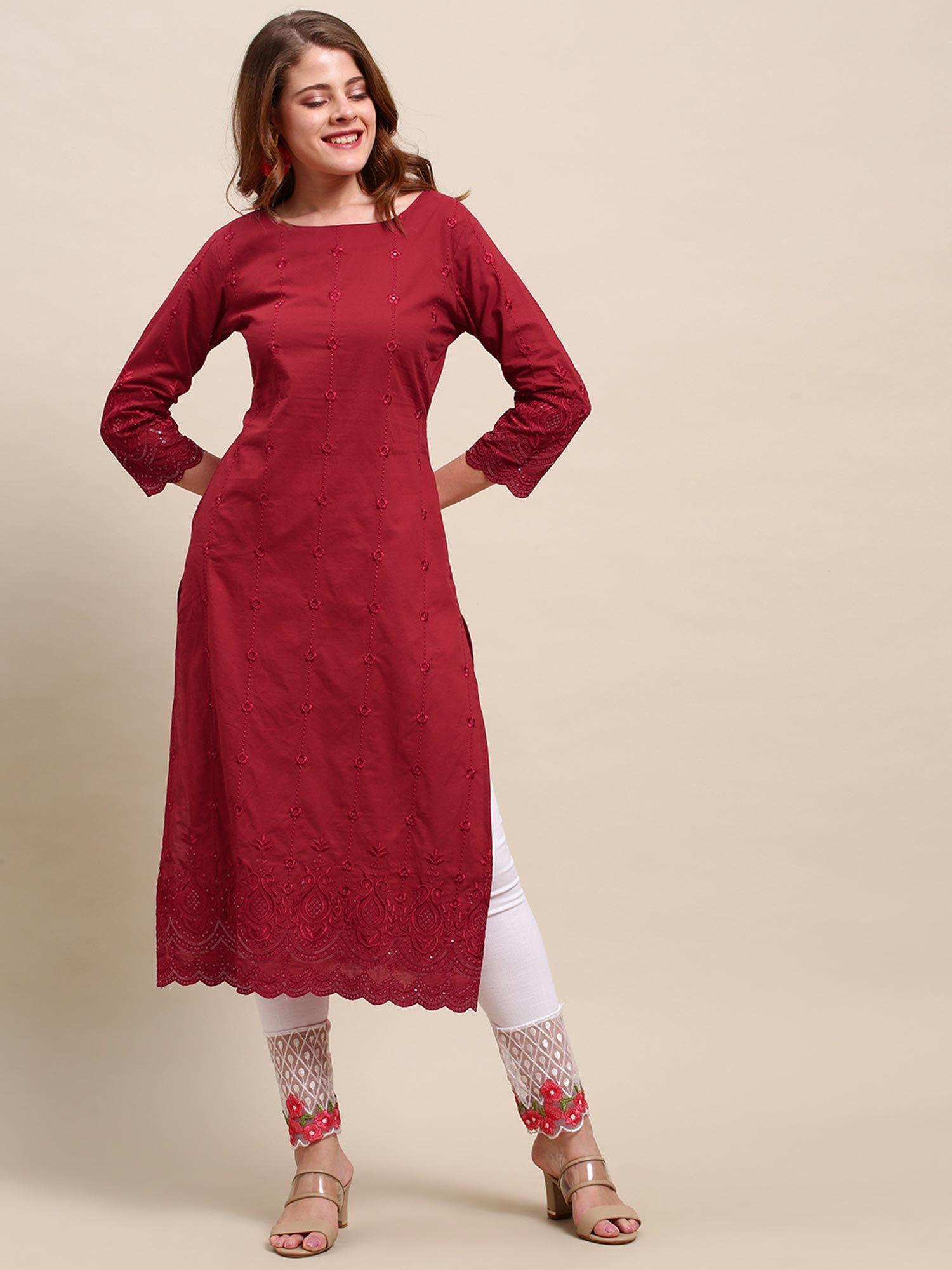 ethnic embroidered solid straight fit kurta