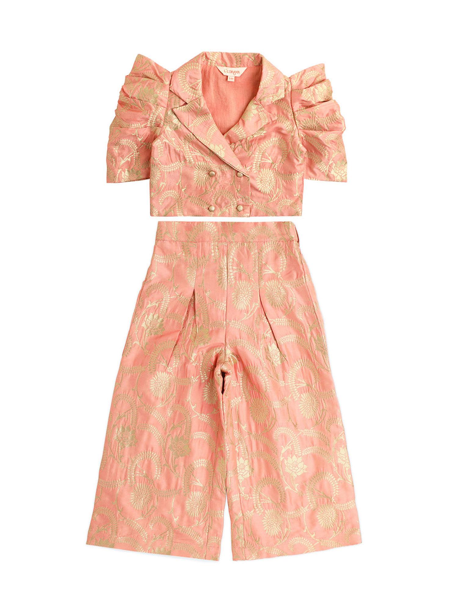 ethnic girls peach cap sleeve co-ord (set of 2)