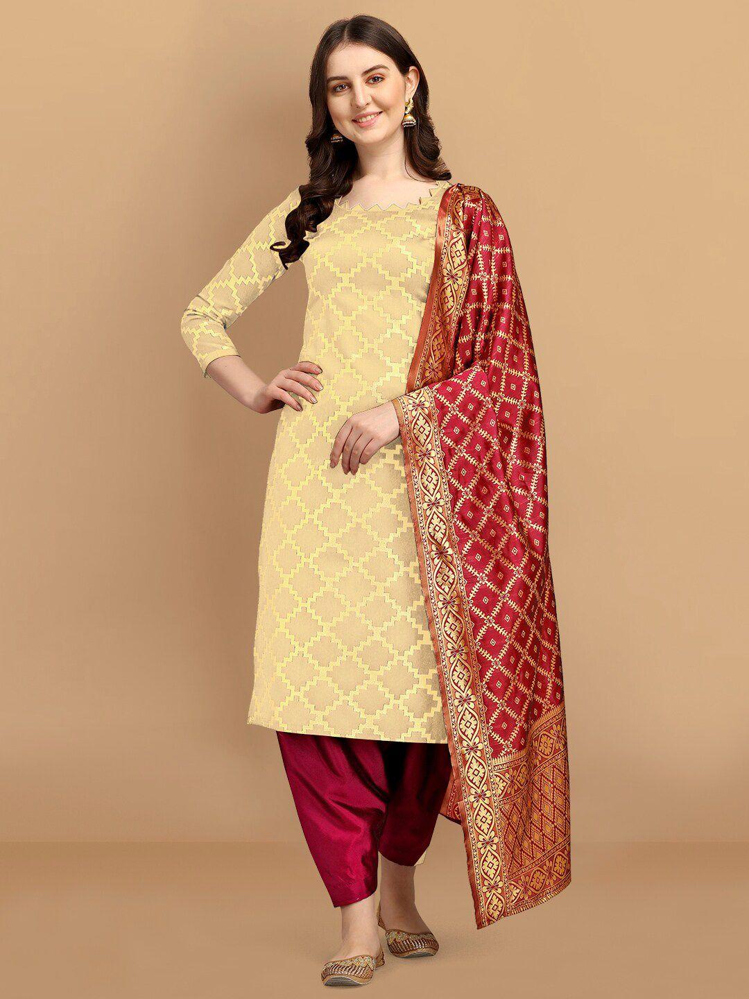 ethnic junction gold-toned unstitched dress material