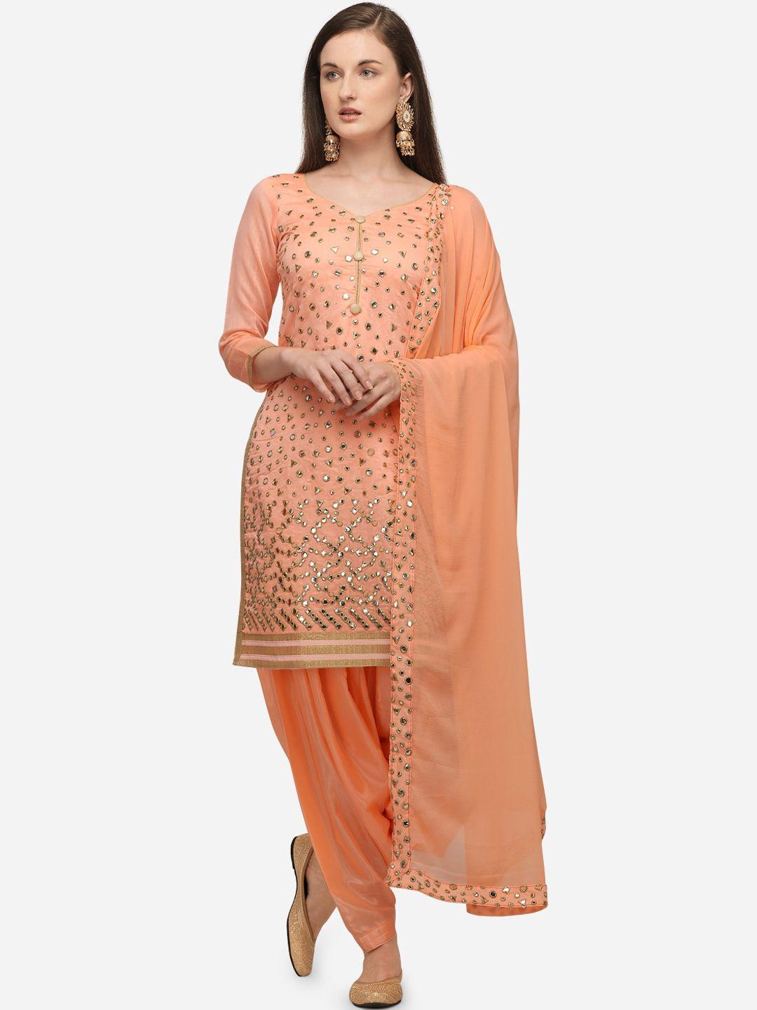 ethnic junction peach-coloured silk blend unstitched dress material