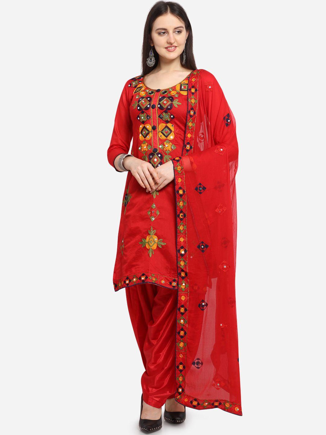 ethnic junction red silk blend unstitched dress material