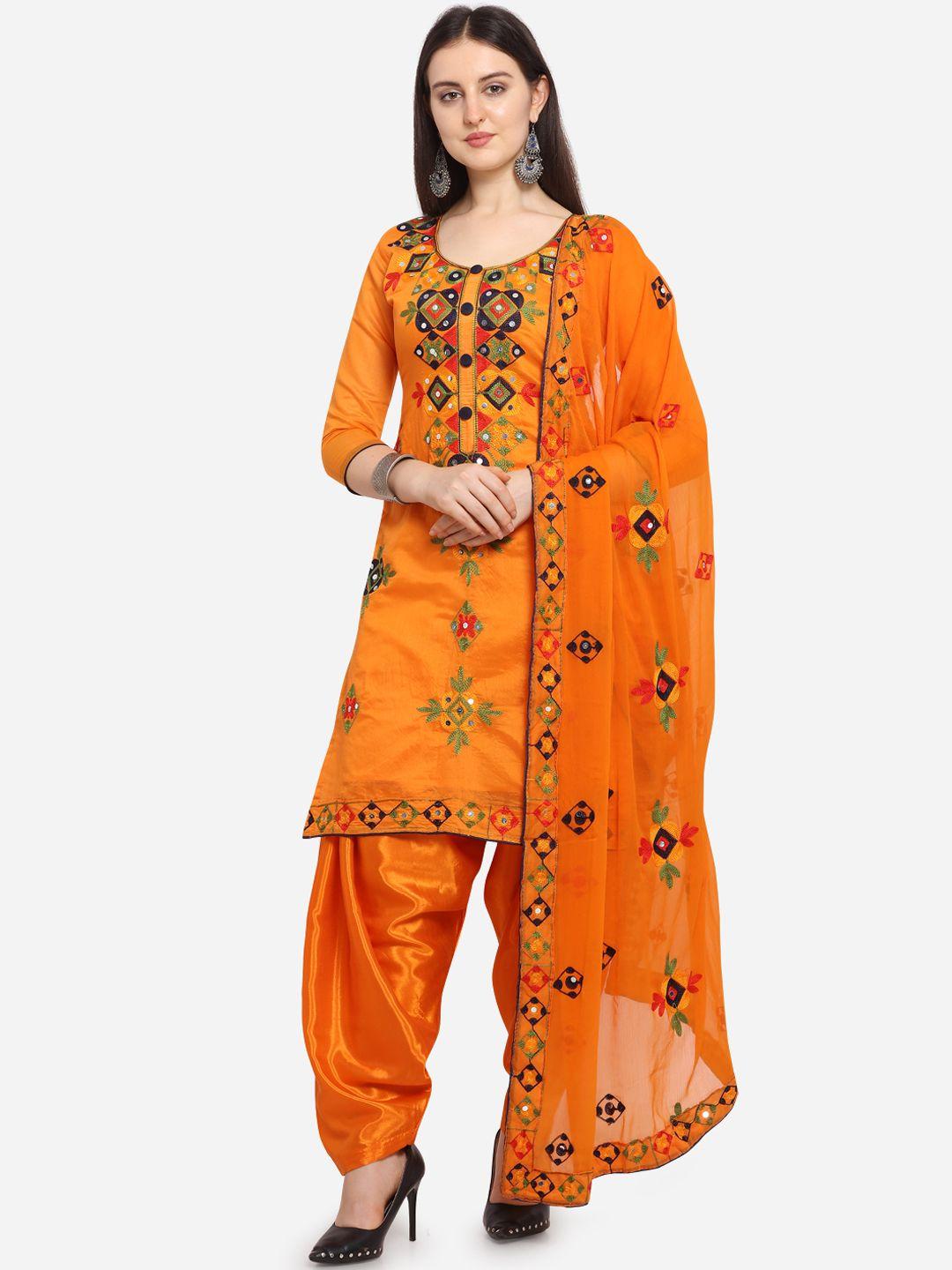 ethnic junction women orange unstitched dress material
