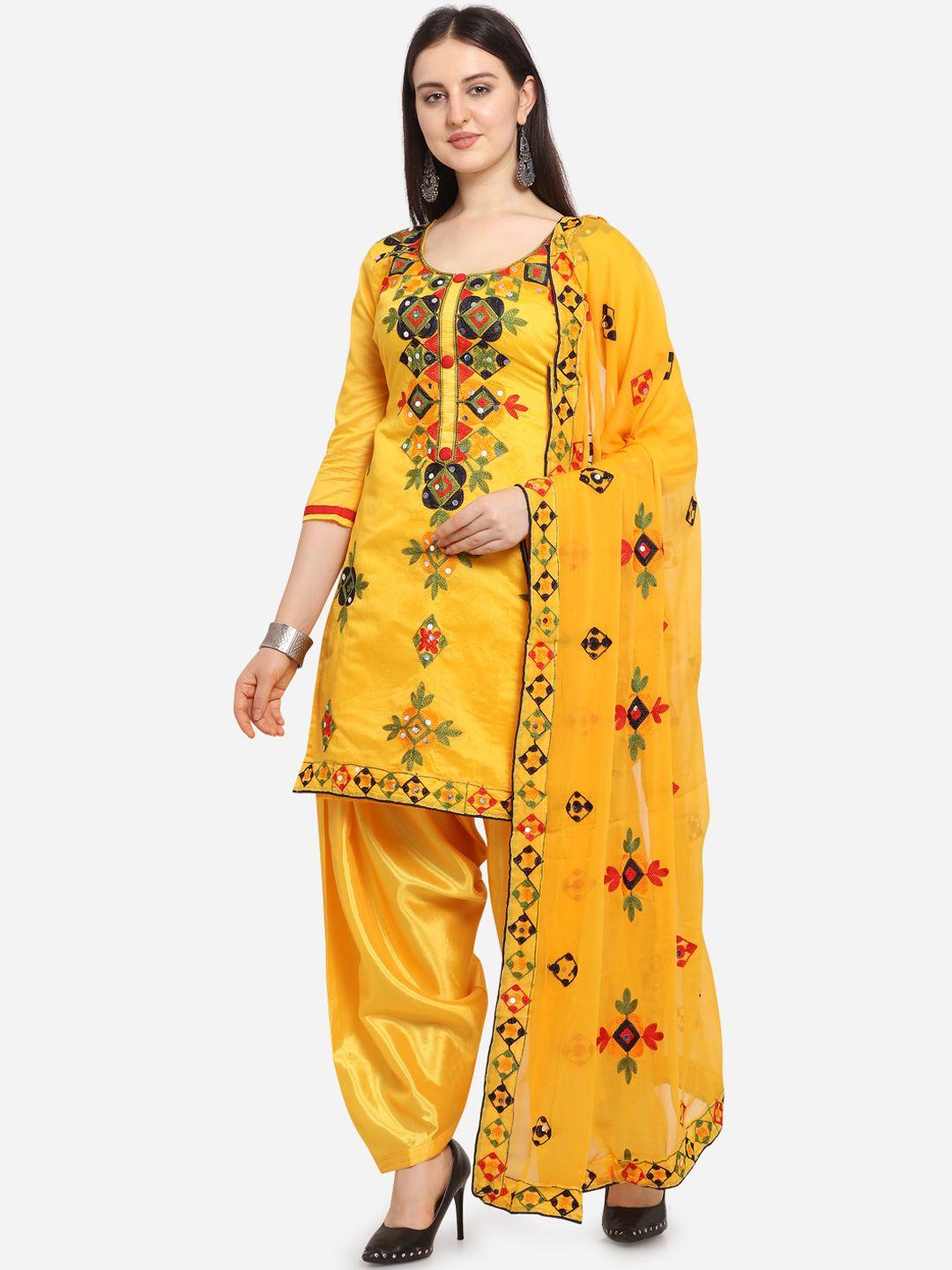 ethnic junction yellow silk blend unstitched dress material