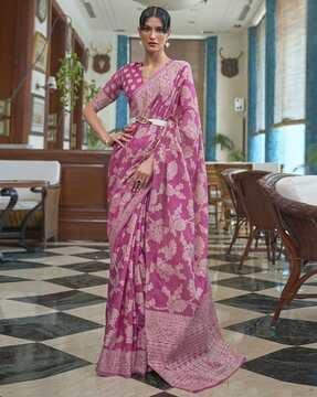 ethnic motif design woven muga cotton linen saree