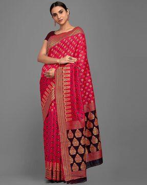 ethnic motif print saree with blouse