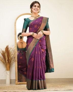 ethnic motifs banarasi saree with contrast border