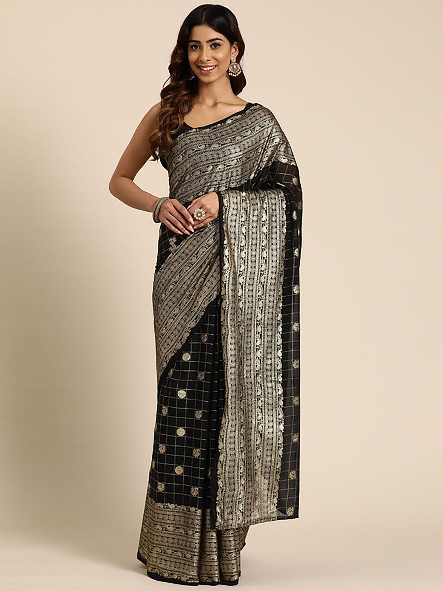 ethnic motifs chiffon kanjeevaram saree with unistitched blouse