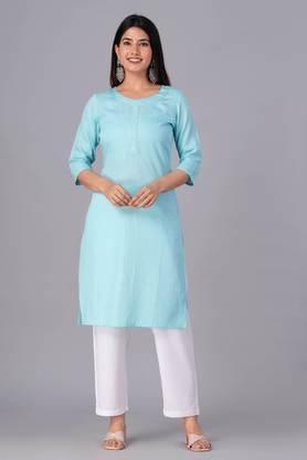 ethnic motifs cotton textured gotta patti kurta with palazzos & dupatta - blue