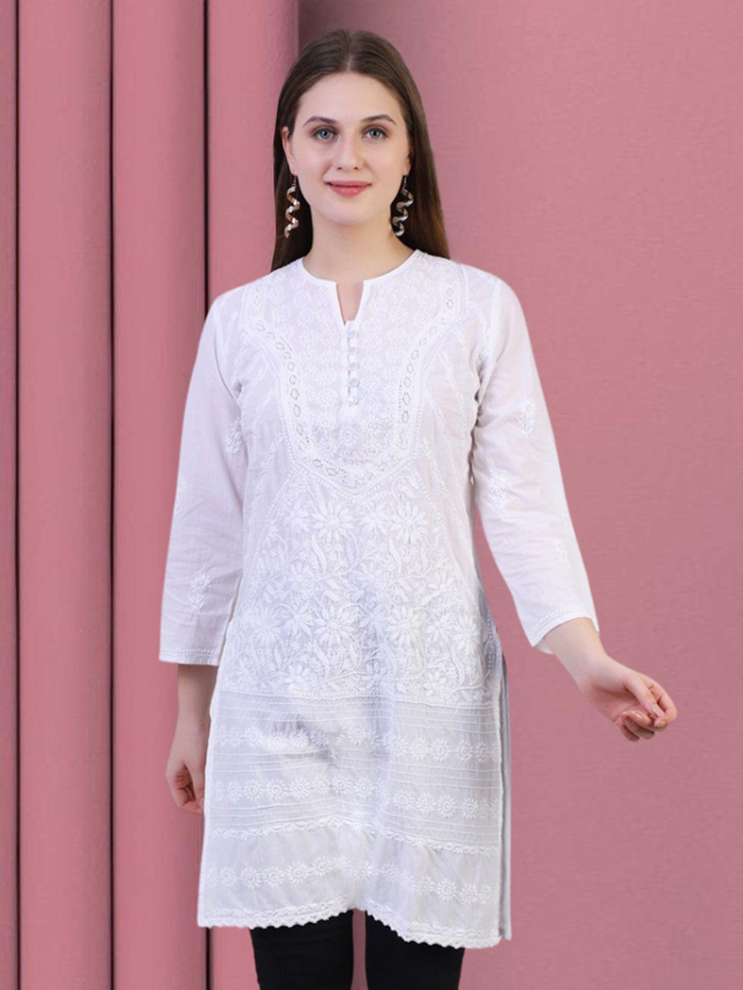 ethnic motifs embroidered chikankari cotton kurti