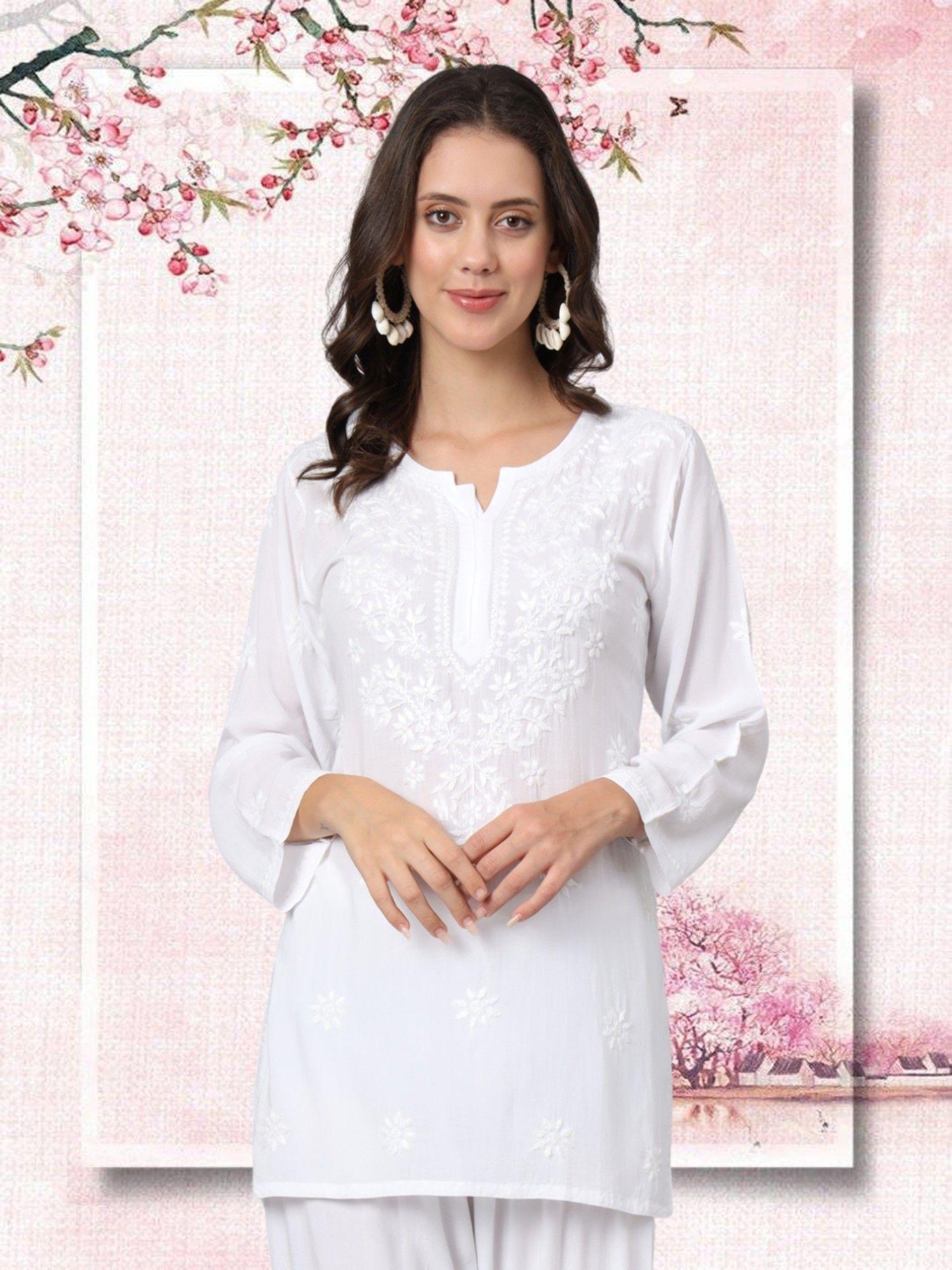 ethnic motifs embroidered chikankari modal chikankari kurti