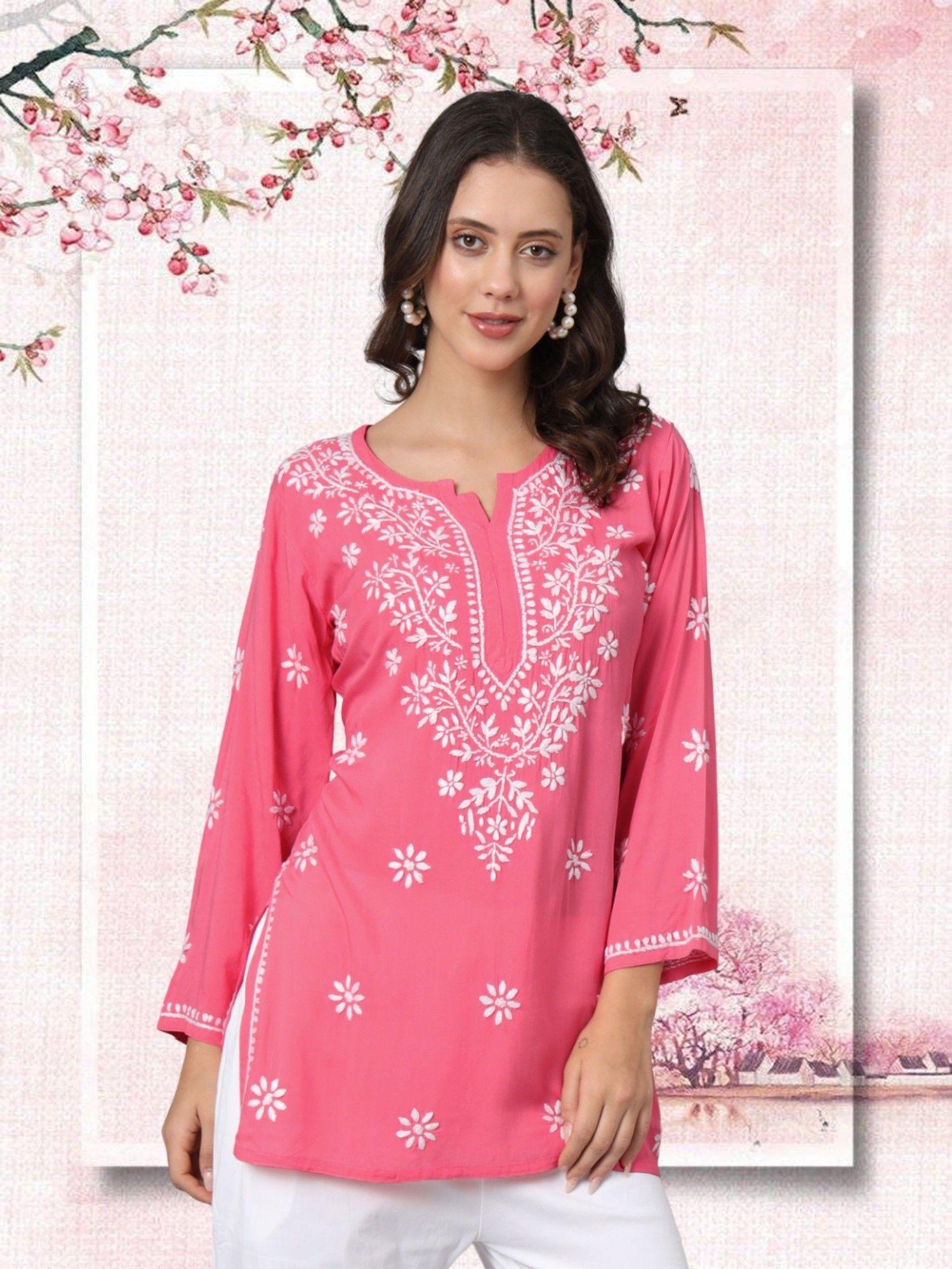 ethnic motifs embroidered lucknowi chikankari modal kurti