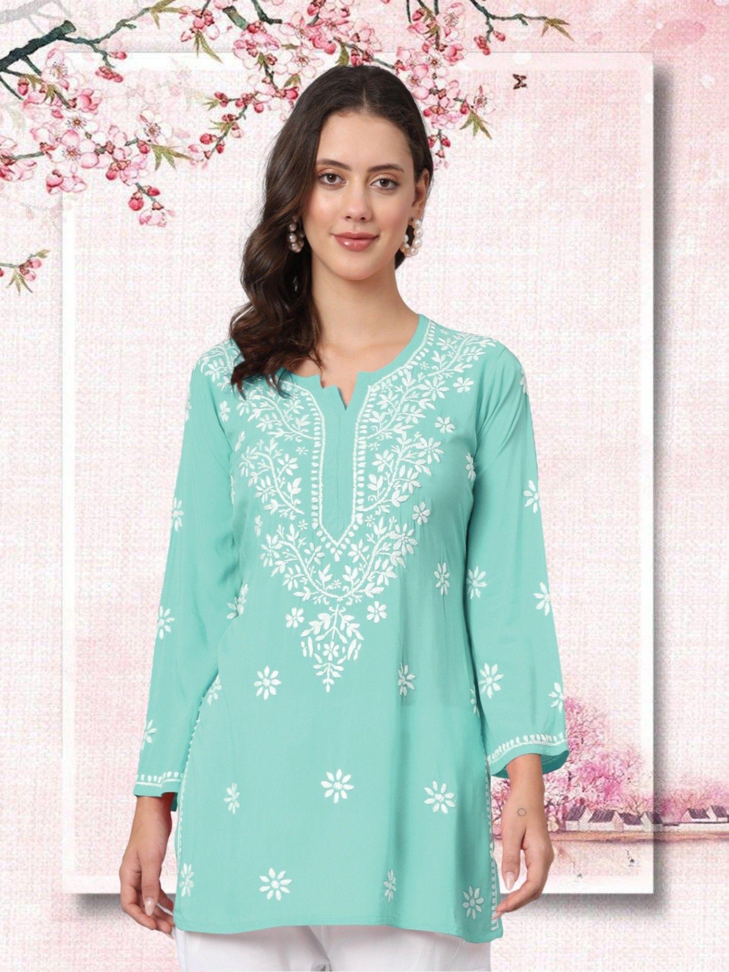 ethnic motifs embroidered lucknowi chikankari modal kurti