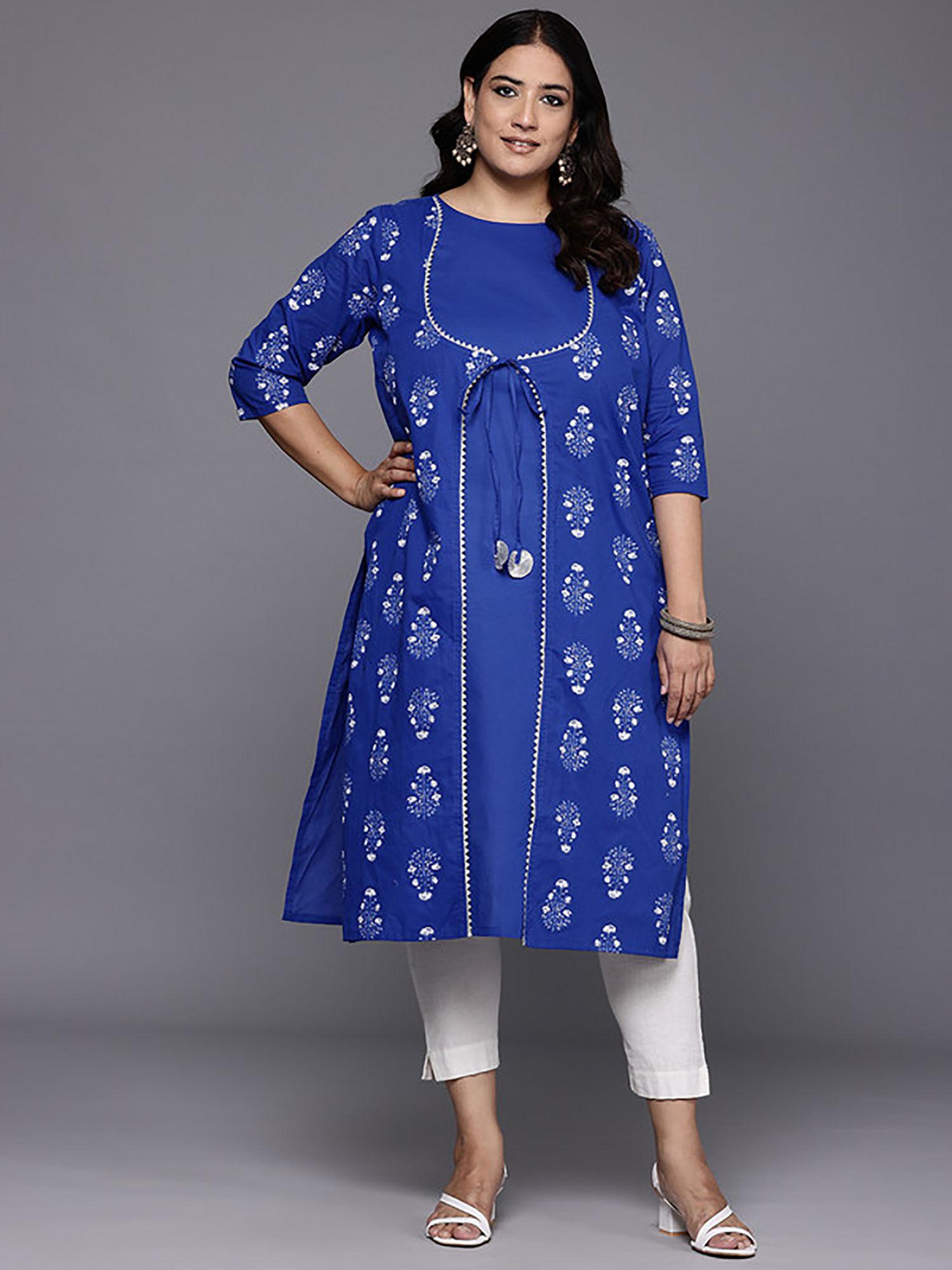 ethnic motifs printed layered gotta patti pure cotton kurta