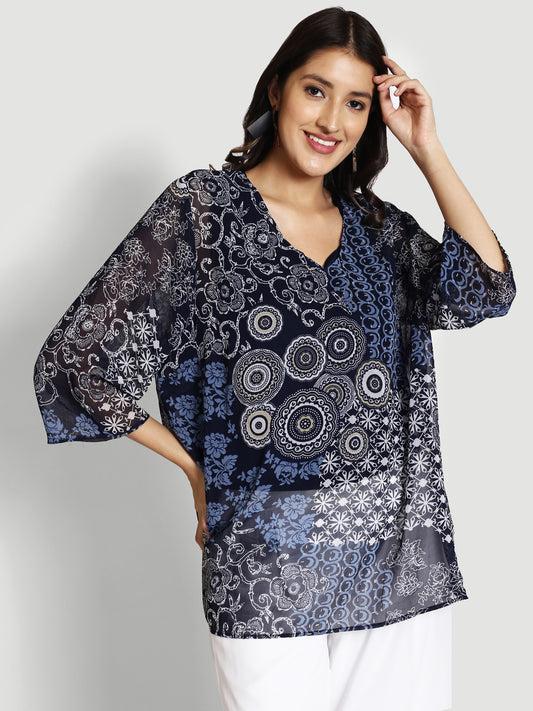 ethnic motifs printed v-neck regular top