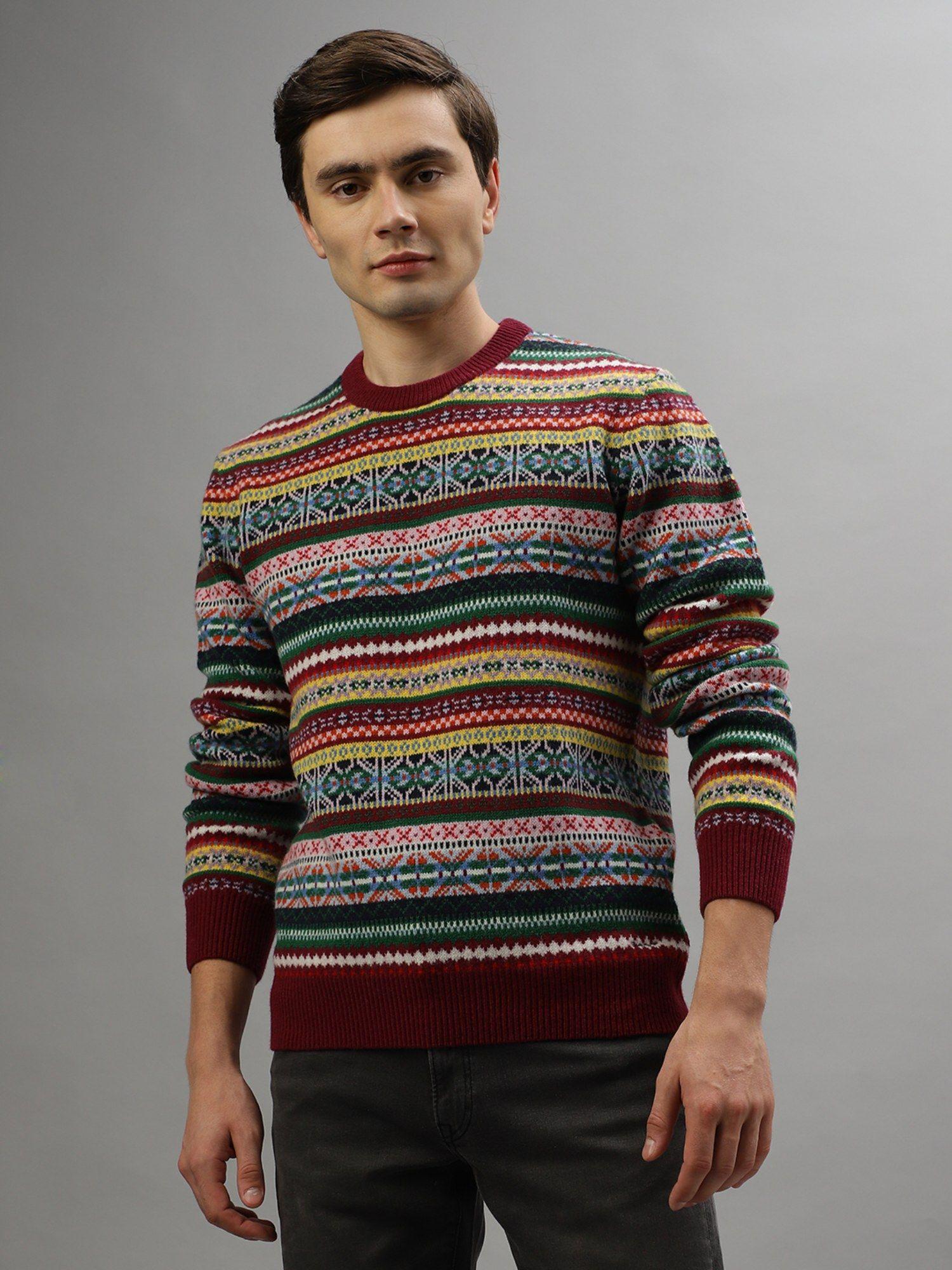 ethnic motifs printed woollen pullover sweater