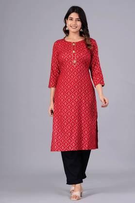 ethnic motifs rayon printed gotta patti regular kurta with palazzo - red