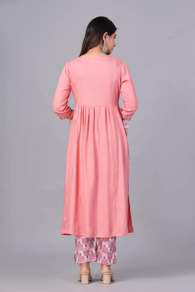 ethnic motifs rayon yoke design regular thread work nyra cut kurta with palazzos