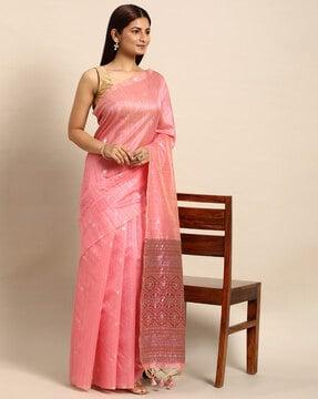 ethnic motifs zari woven design silk blend saree