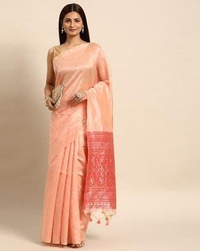 ethnic motifs zari woven design silk blend saree