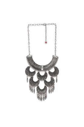 ethnic oversized dangling charms silver oxidized necklace