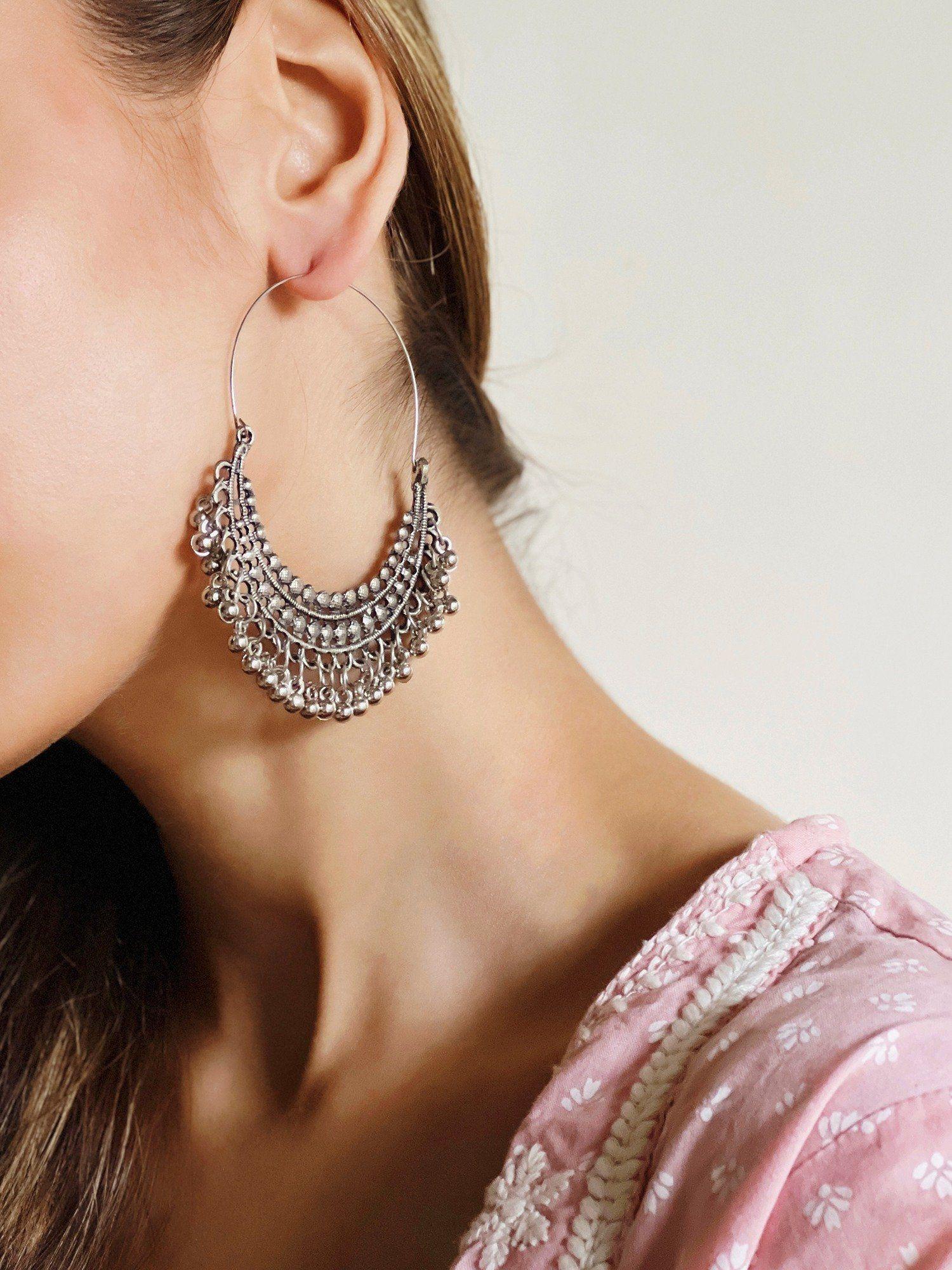 ethnic oxidized silver chandbalis