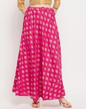 ethnic print flared skirt with drawstring waist