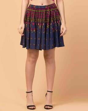 ethnic print flared skirt