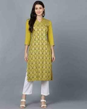 ethnic print straight kurta