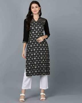 ethnic print straight kurta