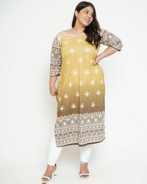 ethnic print straight kurta