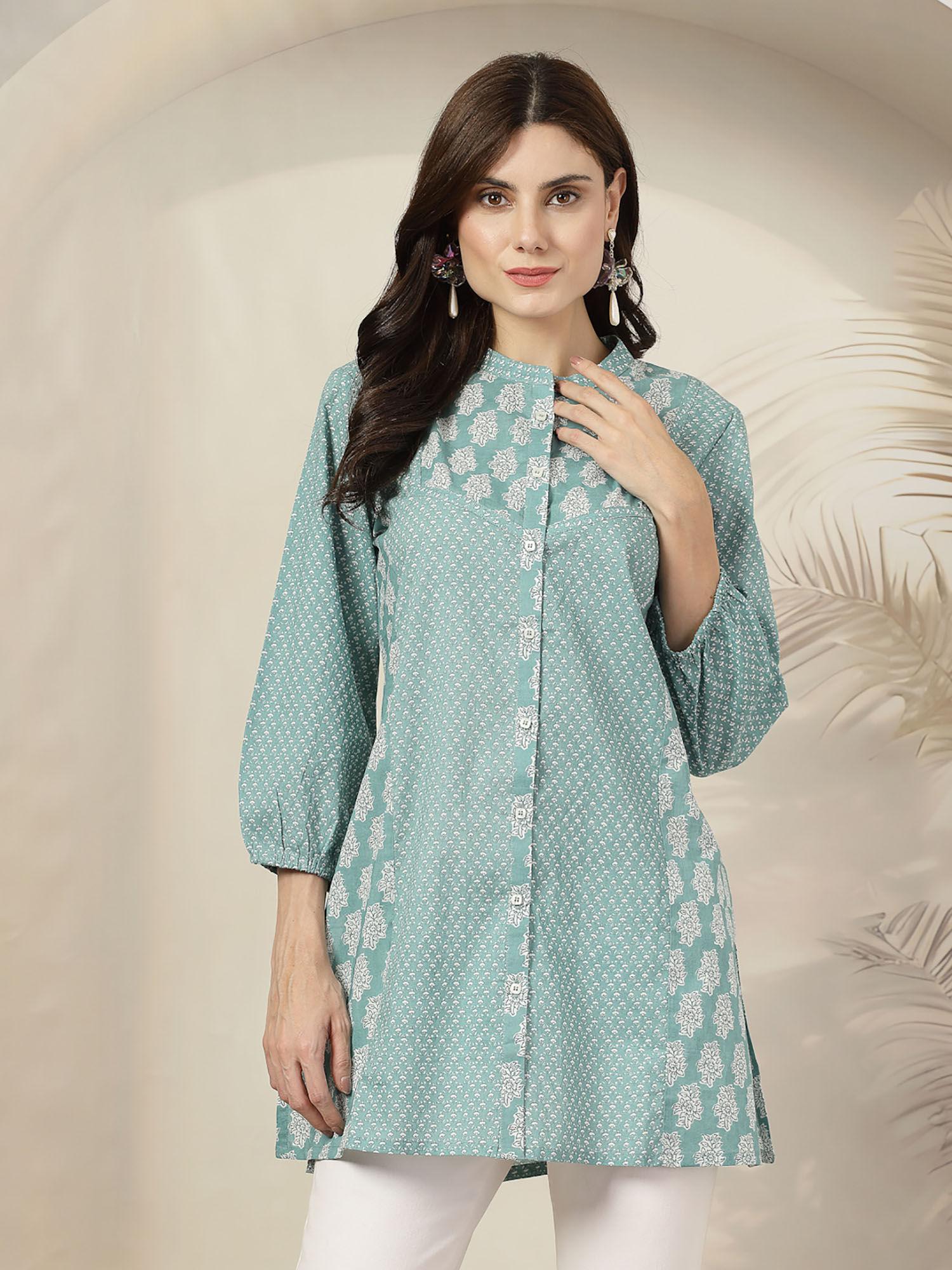 ethnic printed cotton tunic green