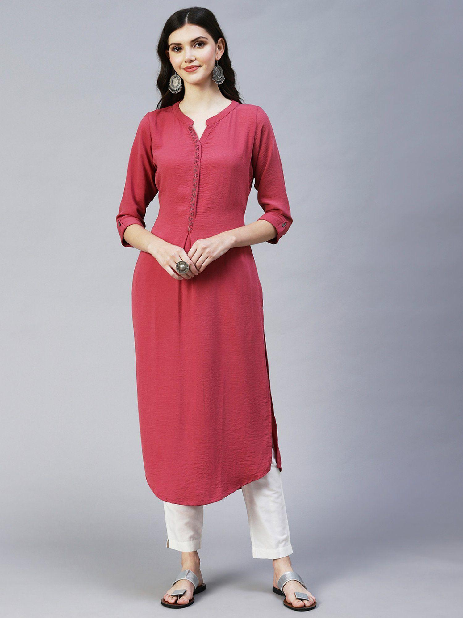 ethnic straight fit kurta pink