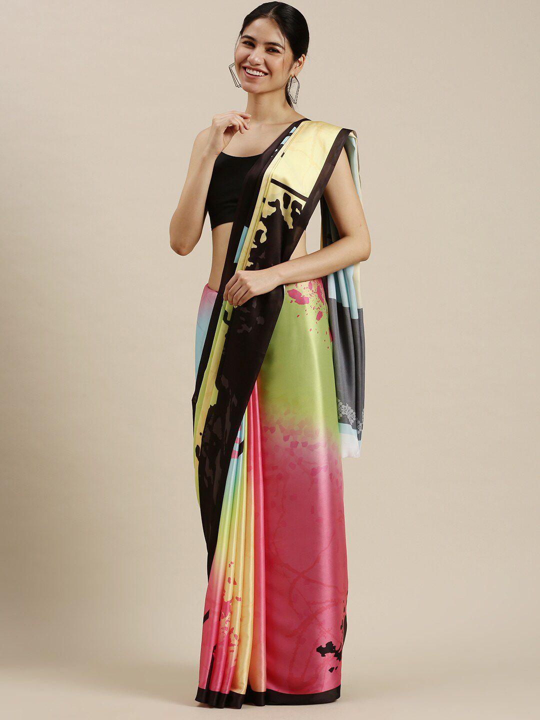 ethnic threads black & pink satin saree