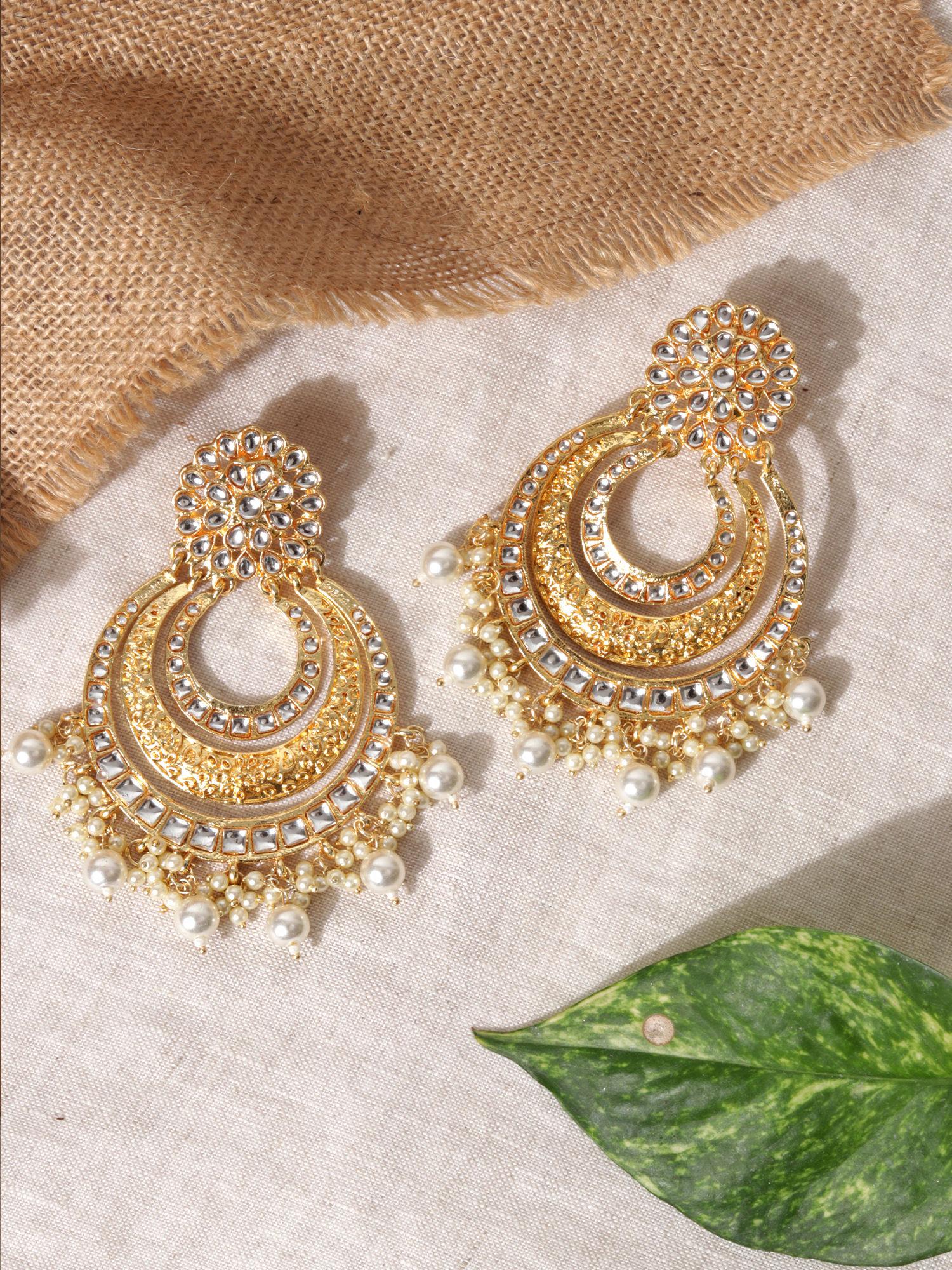 ethnic traditional gold wedding kundan pearl drop earrings for women(osxxipdje16 b)