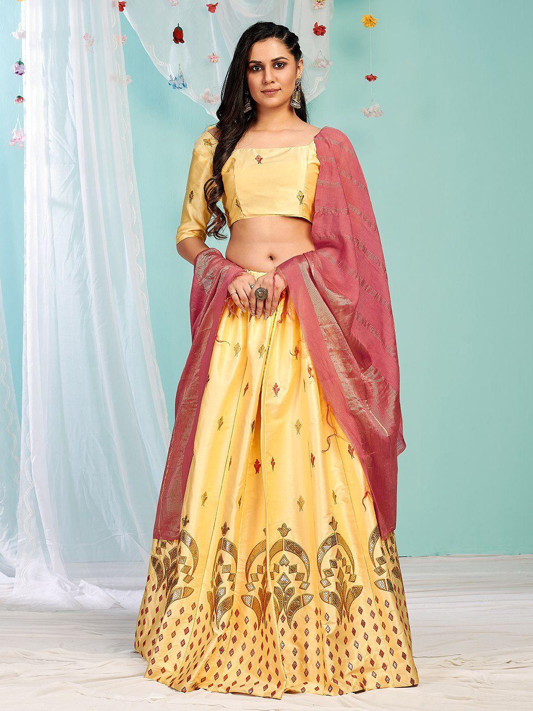 ethnic yard embroidered semi-stitched lehenga & unstitched blouse with dupatta