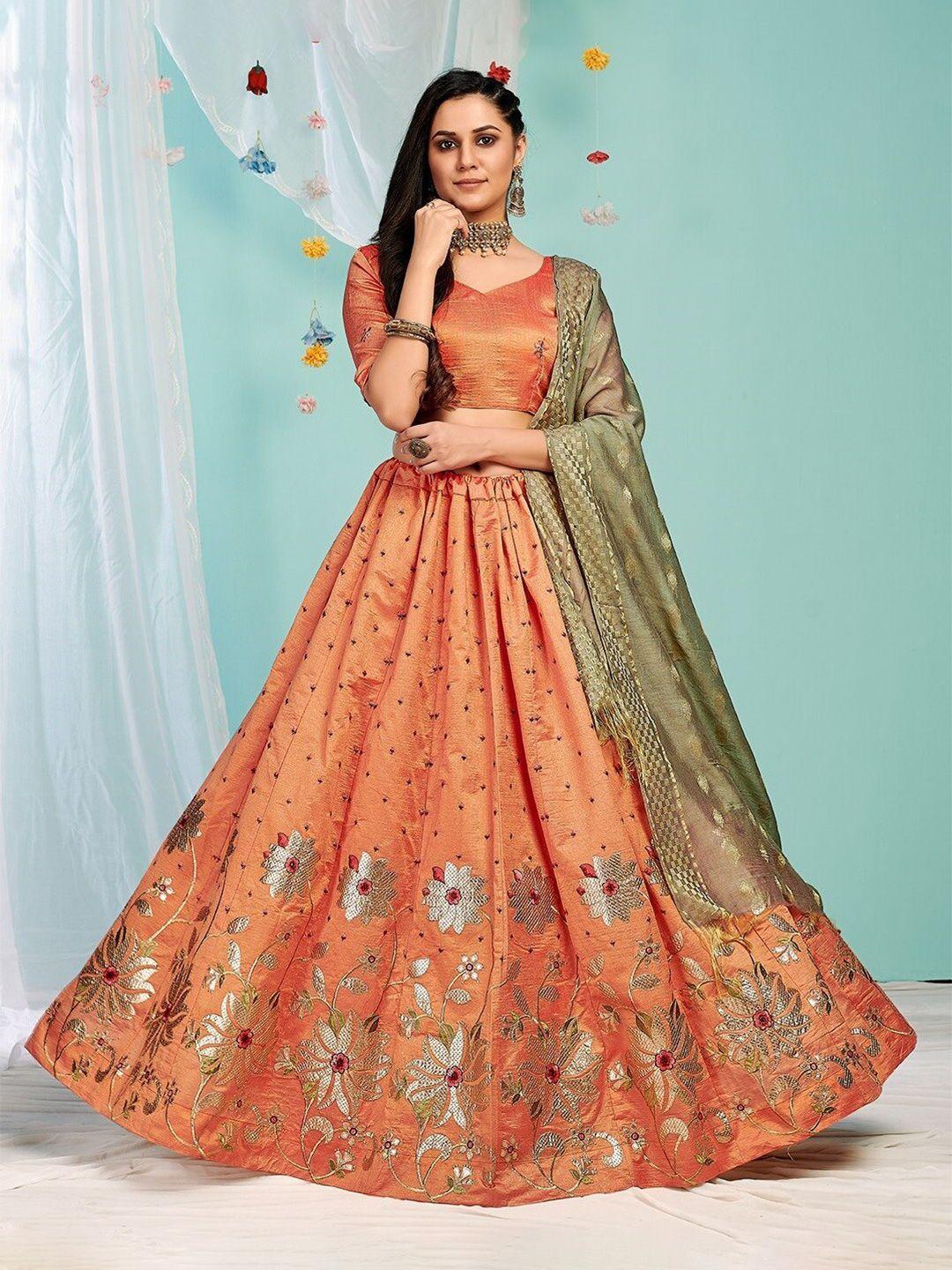 ethnic yard embroidered semi-stitched lehenga & unstitched blouse with dupatta