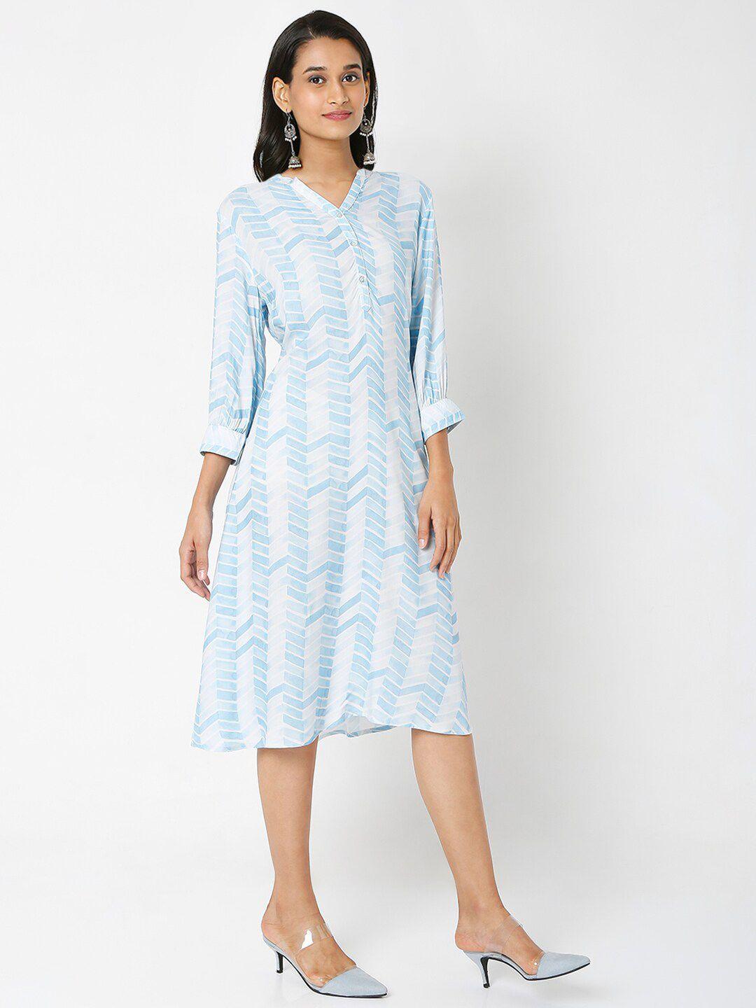 ethnicity blue striped printed a-line midi dress