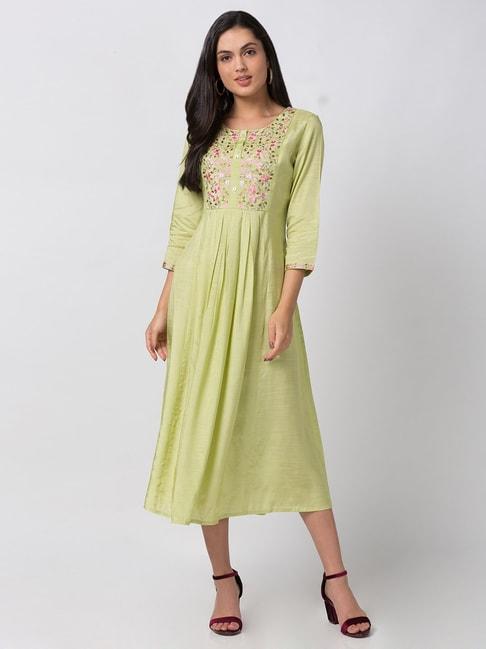 ethnicity green embroidered a-line dress