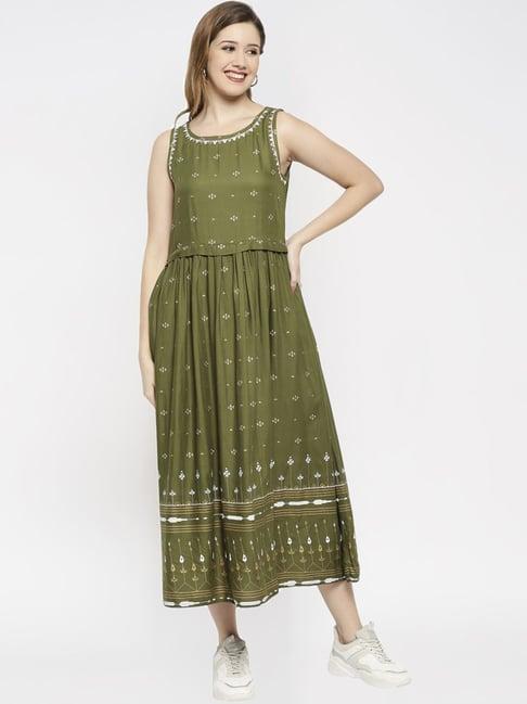 ethnicity green embroidered maxi dress dress