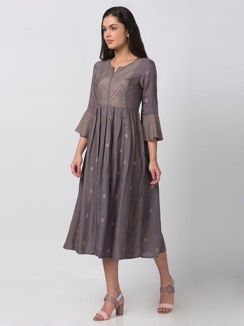 ethnicity grey printed a-line dress