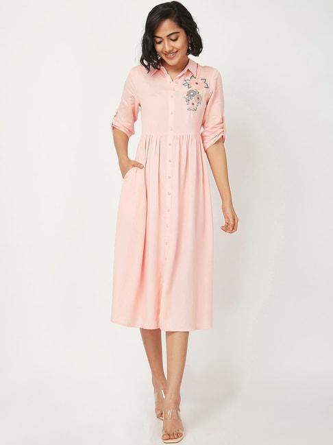 ethnicity peach embroidered a-line dress